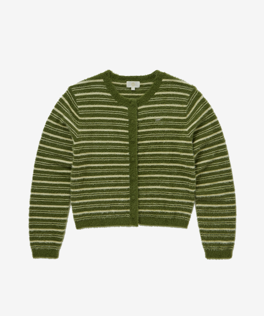 WOMEN STRIPE HAIRY CARDIGAN