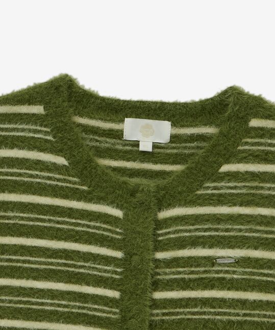 WOMEN STRIPE HAIRY CARDIGAN