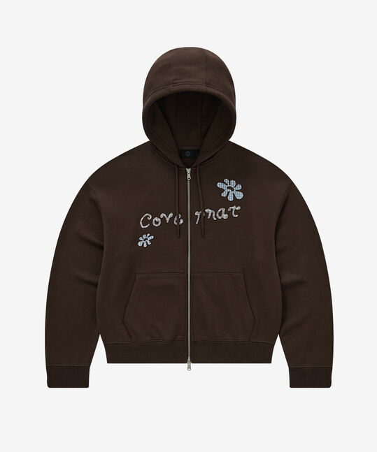 WOMEN APPLIQUE OVERFIT HOOD ZIP-UP