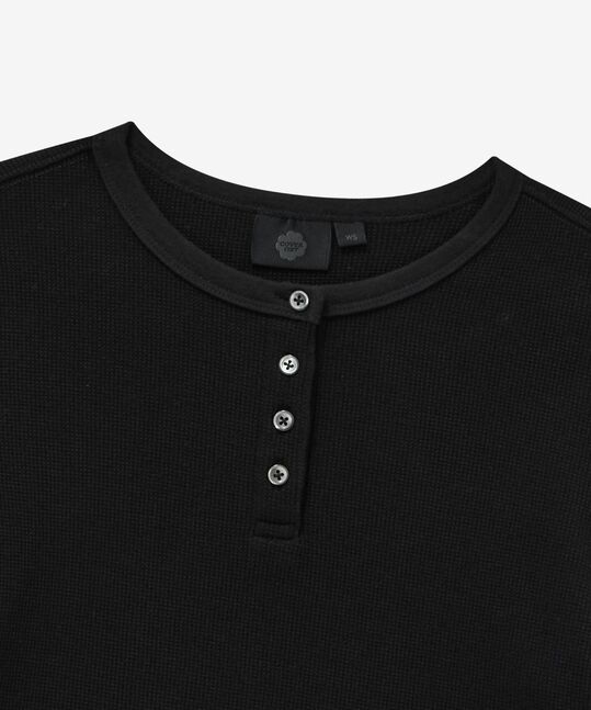 WOMEN HENLEY NECK WAFFLE LONG SLEEVE