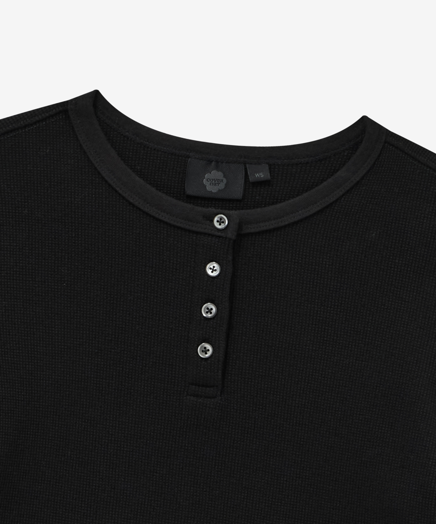 WOMEN HENLEY NECK WAFFLE LONG SLEEVE