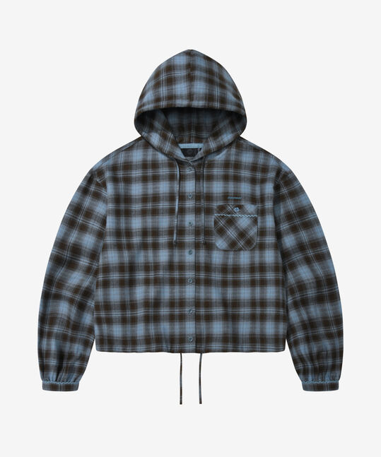 WOMEN HOODED CHECKED SHIRT