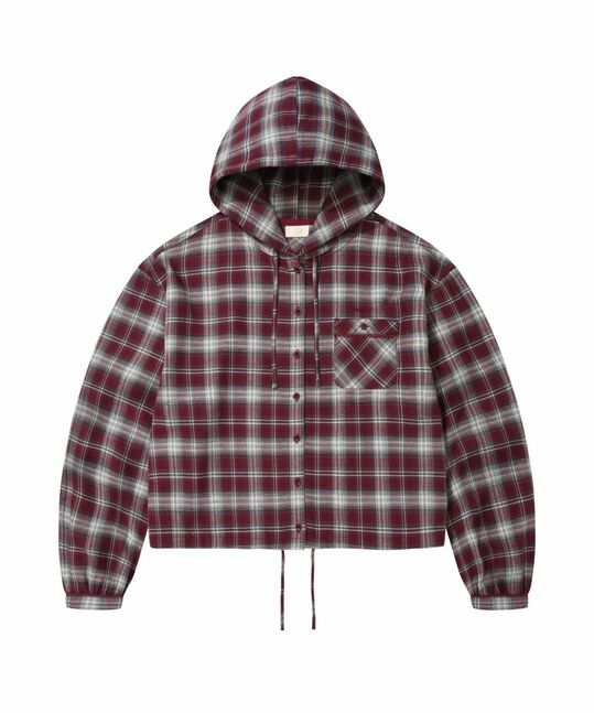 WOMEN HOODED CHECKED SHIRT