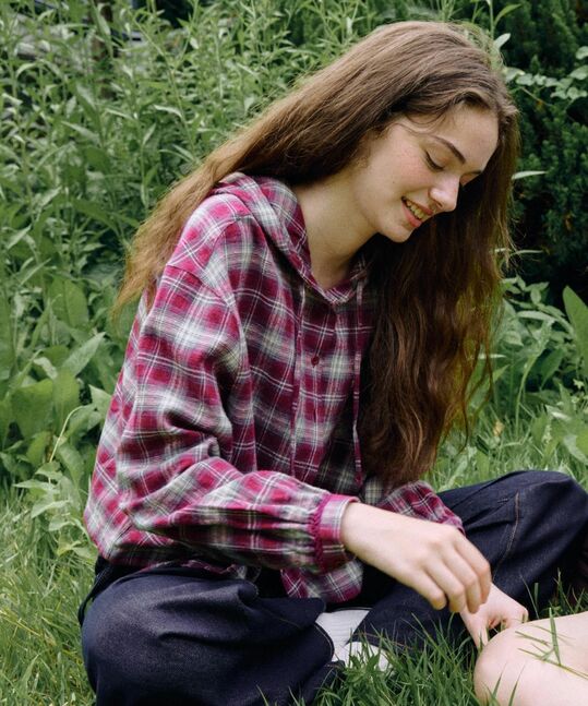 WOMEN HOODED CHECKED SHIRT