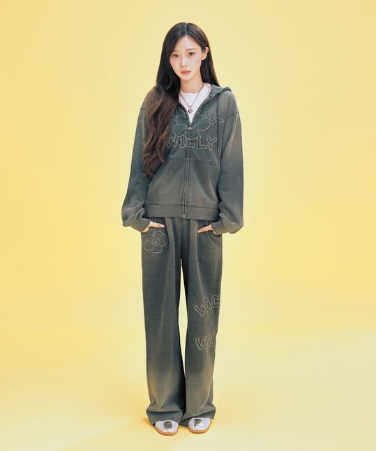 WOMEN'S BIG LILY LOGO DENIM WASHING SEMI WIDE SWEATPANTS