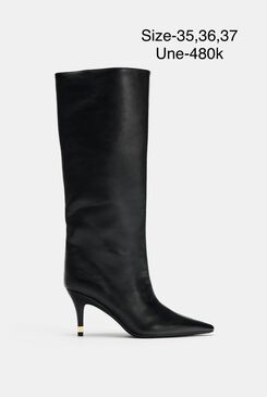 Metal detail heeled knee-high boots