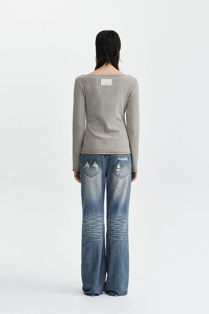 VINTAGE WASHED RIBBED SNAP TOP