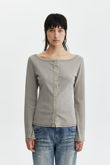 VINTAGE WASHED RIBBED SNAP TOP
