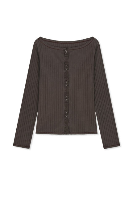 VINTAGE WASHED RIBBED SNAP TOP
