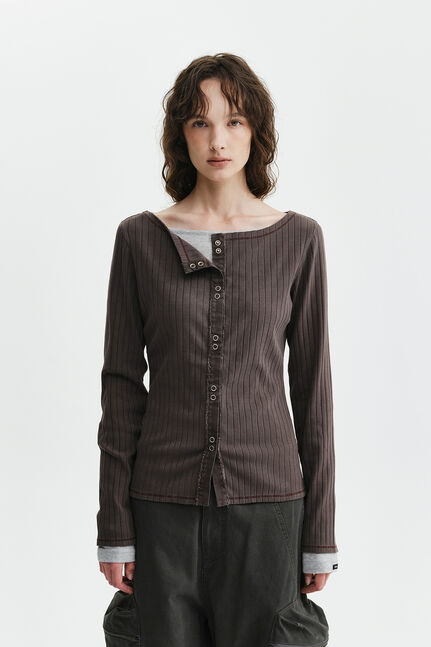 VINTAGE WASHED RIBBED SNAP TOP