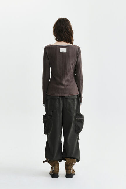 VINTAGE WASHED RIBBED SNAP TOP