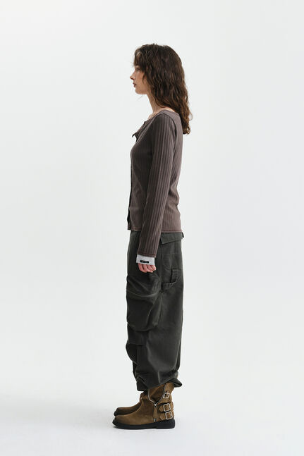 VINTAGE WASHED RIBBED SNAP TOP