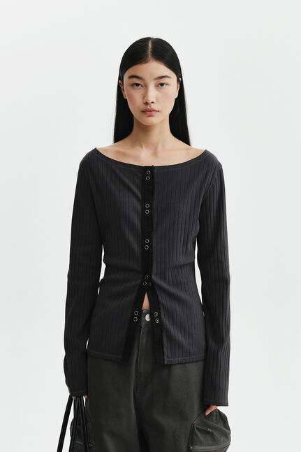 VINTAGE WASHED RIBBED SNAP TOP