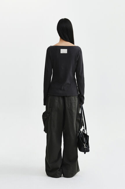 VINTAGE WASHED RIBBED SNAP TOP