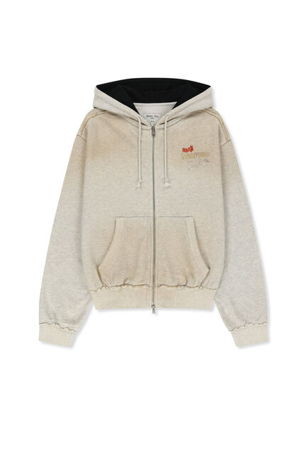 VINTAGE WASHED COLOR CONTRAST HOODY ZIP UP