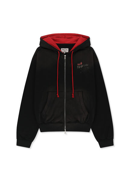 VINTAGE WASHED COLOR CONTRAST HOODY ZIP UP