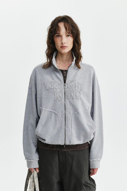 MIXED WAFFLE APPLIQUE LOGO ZIP UP