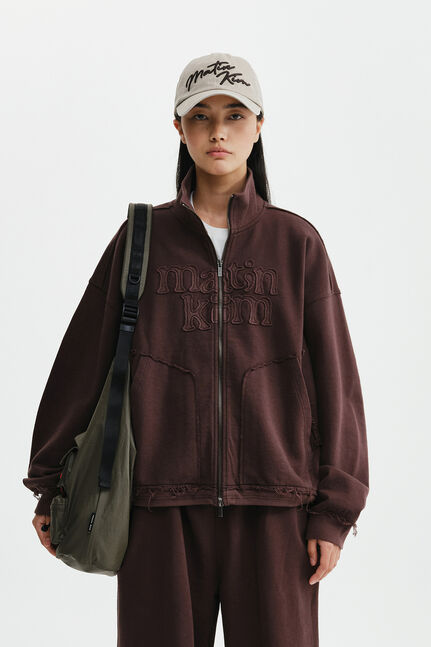 MIXED WAFFLE APPLIQUE LOGO ZIP UP