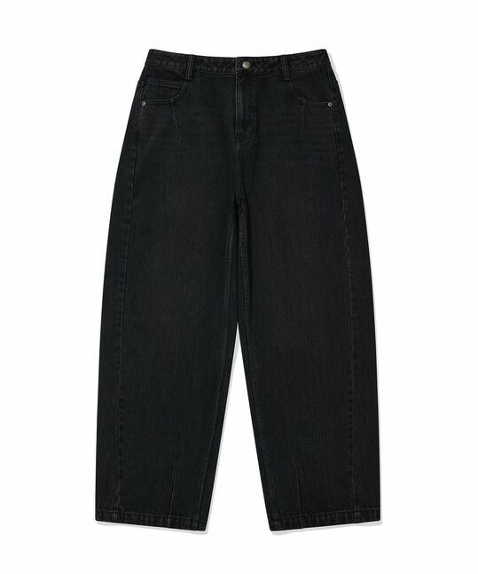 RIBBED DENIM CURVED PANTS