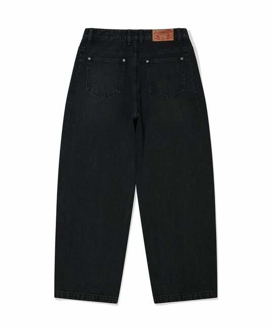 RIBBED DENIM CURVED PANTS