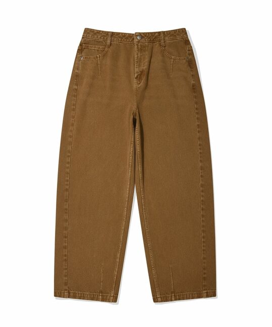 RIBBED DENIM CURVED PANTS