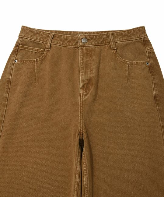 RIBBED DENIM CURVED PANTS