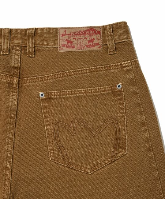 RIBBED DENIM CURVED PANTS