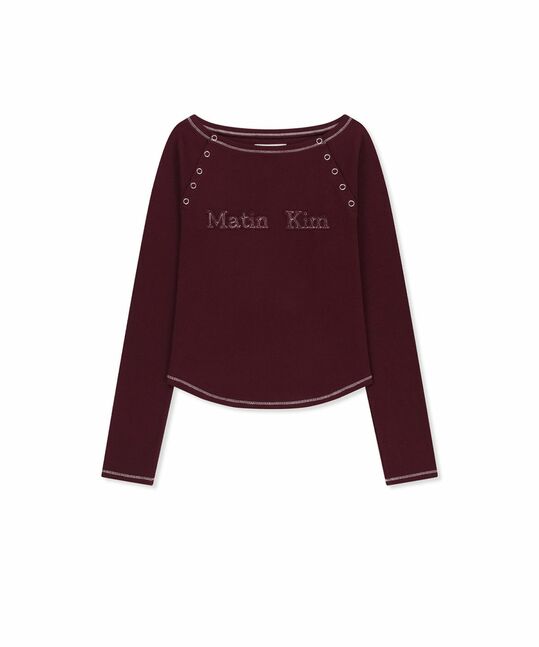 LOGO APPLIQUE BUTTON DETAIL RAGLAN TOP