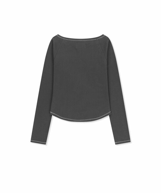 LOGO APPLIQUE BUTTON DETAIL RAGLAN TOP