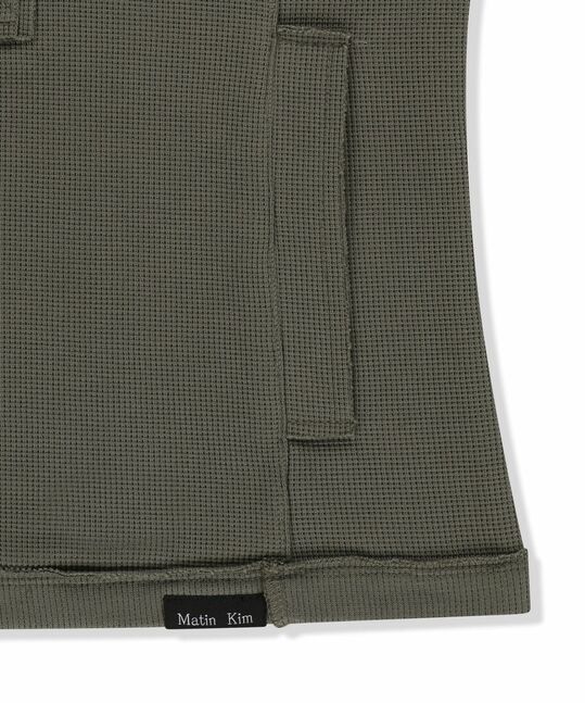 WAFFLE HENLEY NECK HOOD TOP