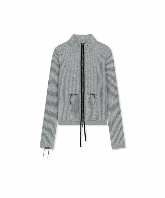 HAND STITCH SLIM FIT KNIT ZIP UP
