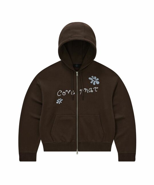 WOMEN APPLIQUE OVERFIT HOOD ZIP-UP