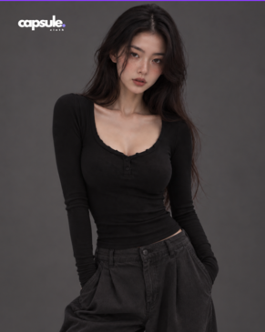Button cropped shirt - Black