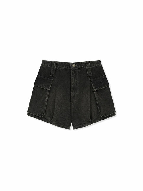 WASHED RIB DENIM BALLOON SHORTS