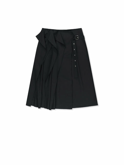 RAW EDGE FLAP BELTED SKIRT