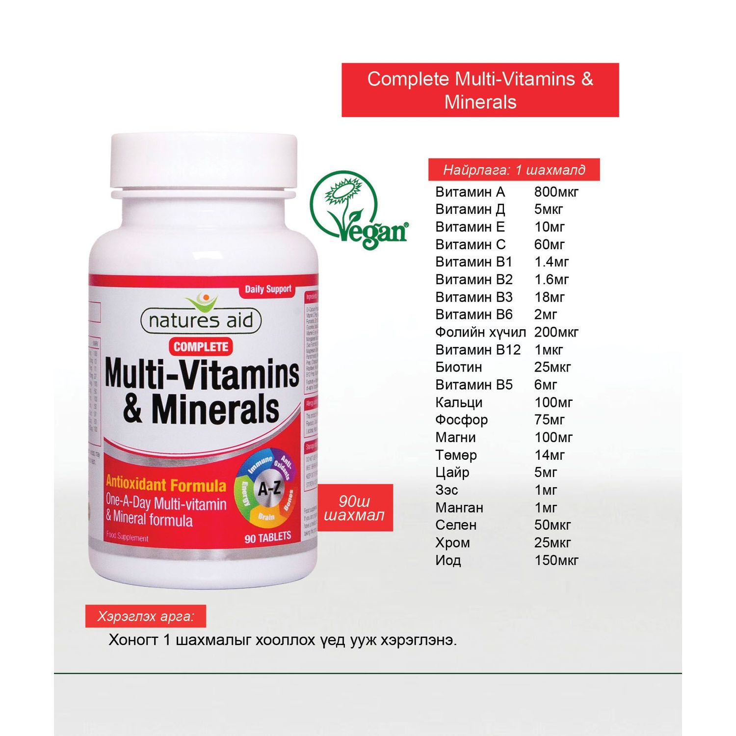 NATURE AID Complete Multi-Vitamin & Minerals 90s