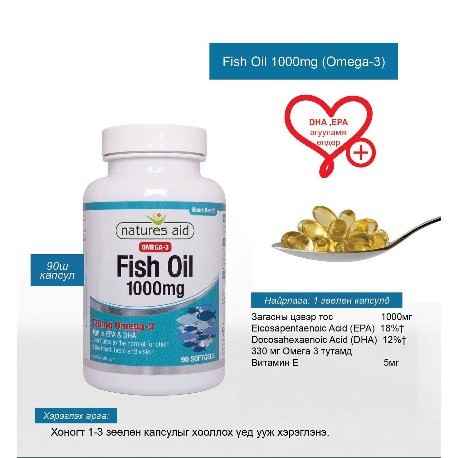 NATURE AID Fish Oil 1000mg 90s